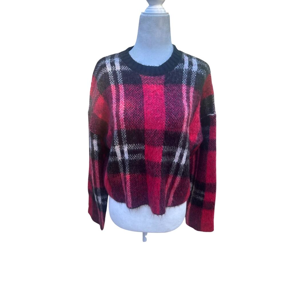 Forever 21 Plaid Sweater Red Black Long Sleeve Knit Top - Size Small